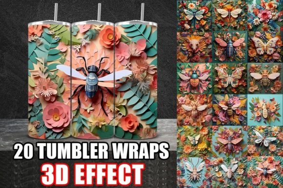 3D Bees Butterflies Tumbler Wrap Bundle – A Versatile Design Kit for Creative Projects