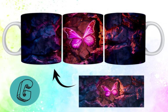 3D Fantasy Butterfly Mug Wrap Break 01