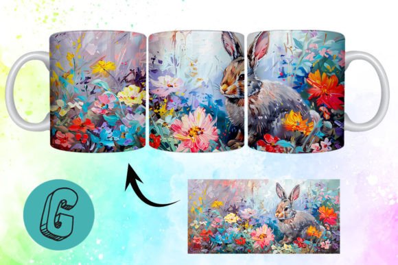 3D Oil Paint Easter Bunny Mug Wrap 05