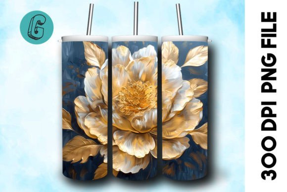 3D Oil Paint Gold Flower Tumbler Wrap 28
