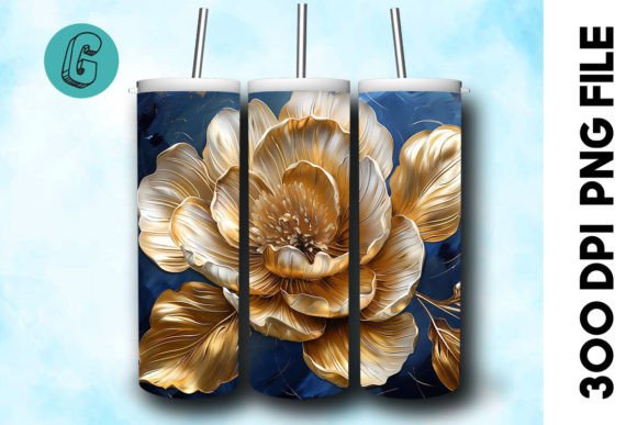 3D Oil Paint Gold Flower Tumbler Wrap 33