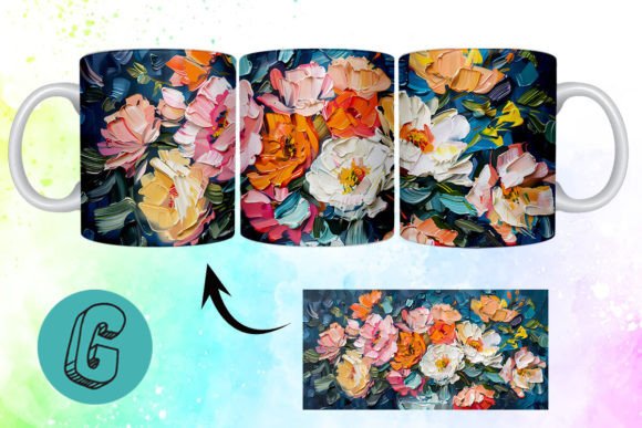 3D Oil Paint Pretty Flowers Mug Wrap 05