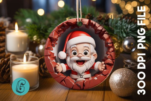 3D Santa Break Through Ornament 22: A High-Quality Digital Download for Creative DIY Projects
