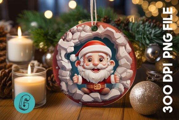 3D Santa Break Through Ornament 23 – A Versatile Digital Asset for Creative and DIY Projects