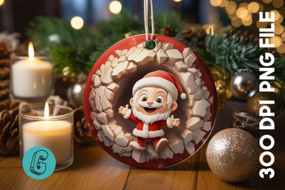 3D Santa Break Through Ornament 34 – A Creative Digital Asset for Holiday Projects