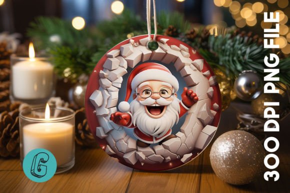 3D Santa Break Through Ornament 39 – A Creative Digital Asset for Holiday Projects
