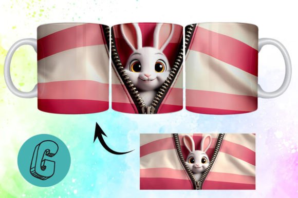 Valentine Cute Rabbit 3D Mug Wrap 02: A Creative Gift for DIY Enthusiasts