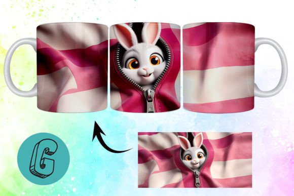 Valentine Cute Rabbit 3D Mug Wrap for Creative DIY Projects